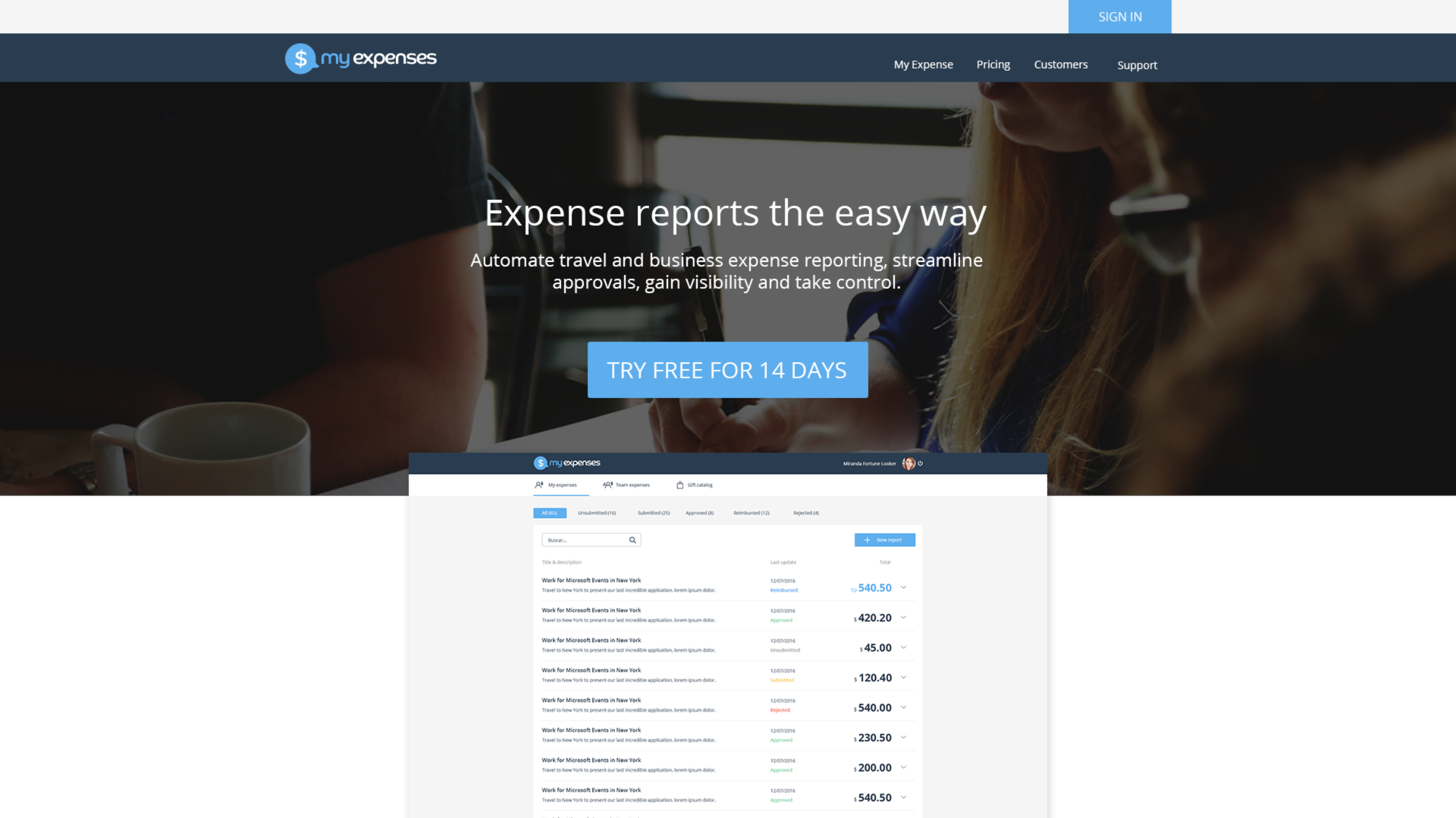 MyExpenses home page